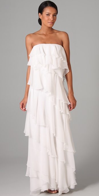 Halston Heritage tiered white maxi dress